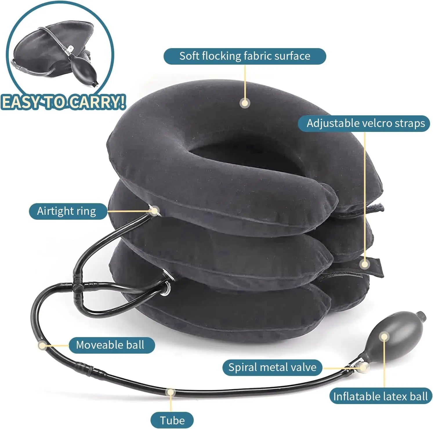 Inflatable Cervical Neck Traction Device Pain Relief Posture Alignment Grey