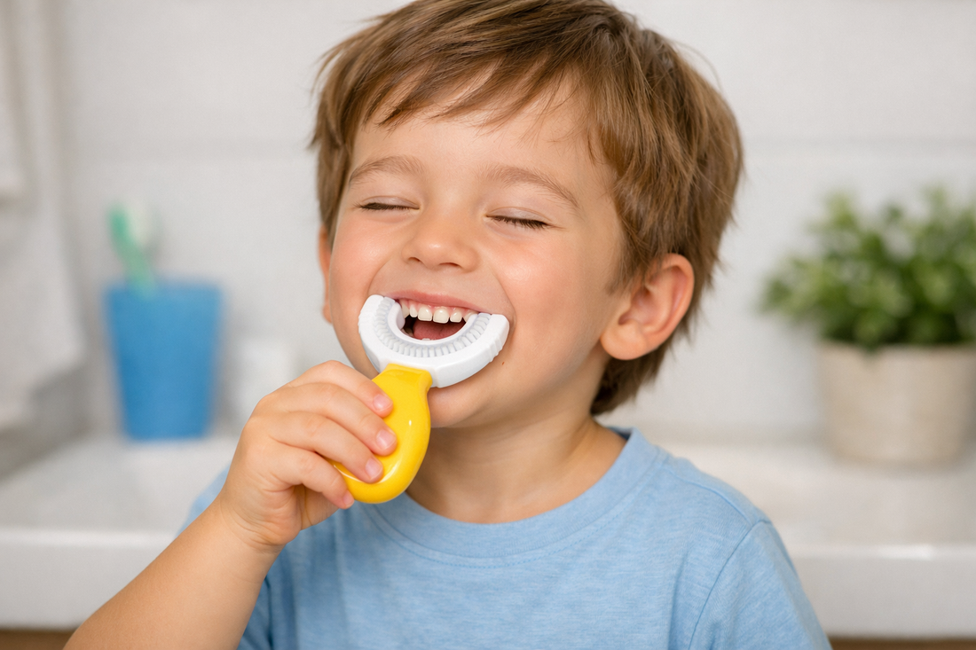 Kid Enjoying U-Shaped Toothbrush | Fun & Easy Brushing for Children