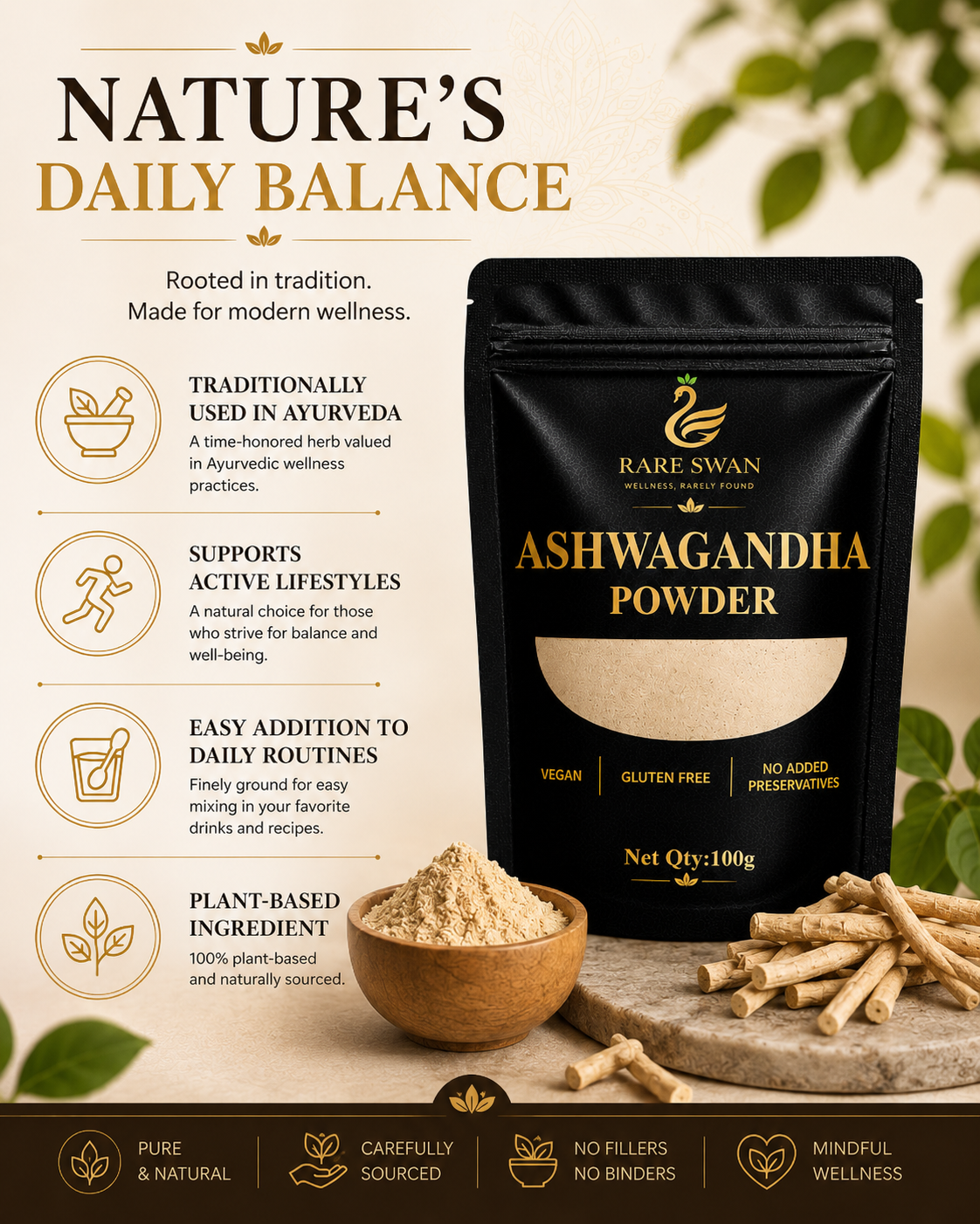 Rare Swan Ashwagandha Powder for Daily Calm and Balance