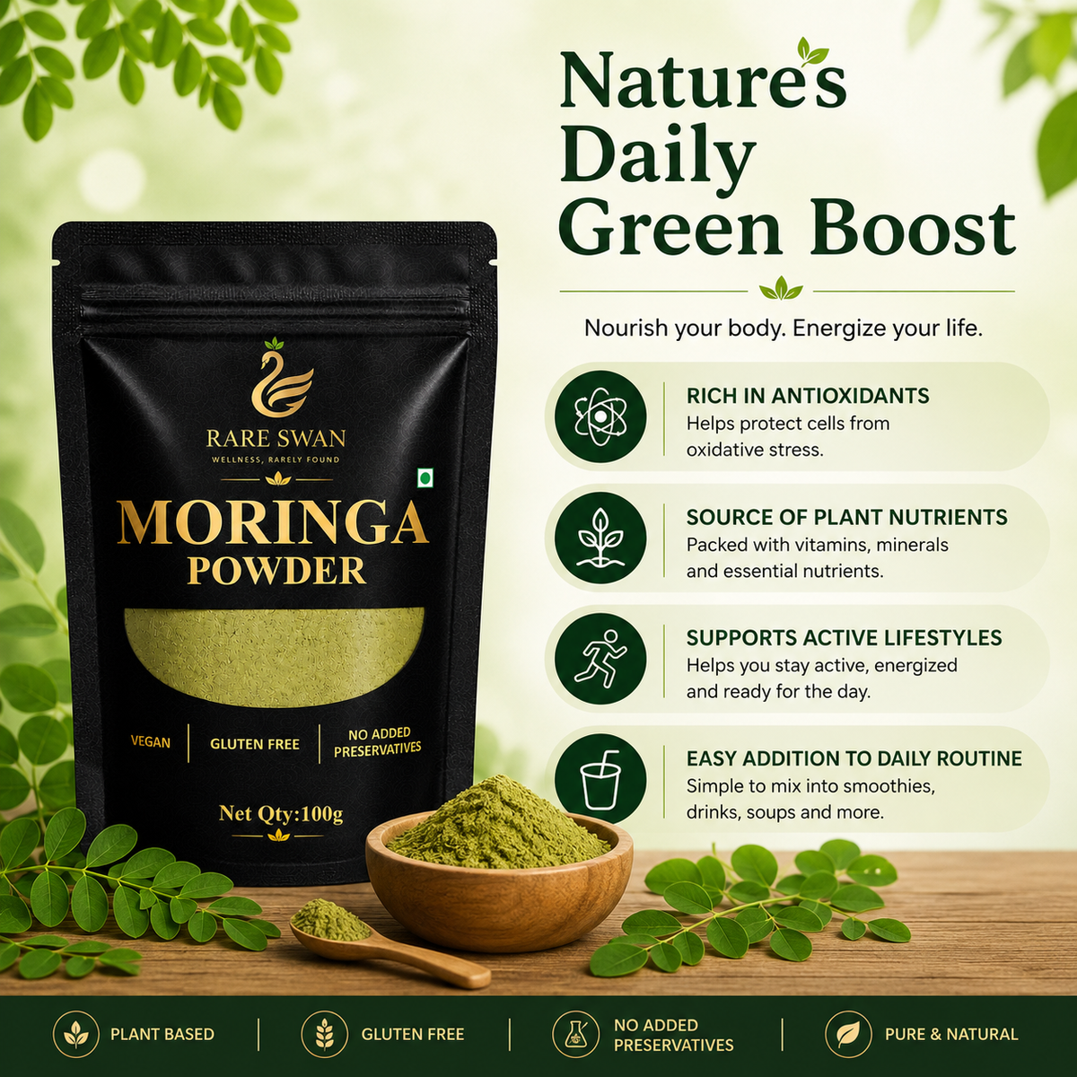 Rare Swan Moringa Powder for Daily Wellness Support