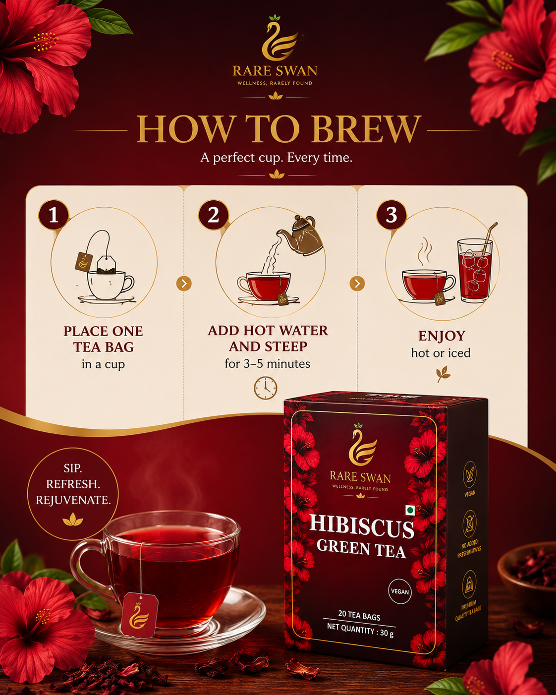 Rare Swan Hibiscus Green Tea for Refreshing Daily Wellness