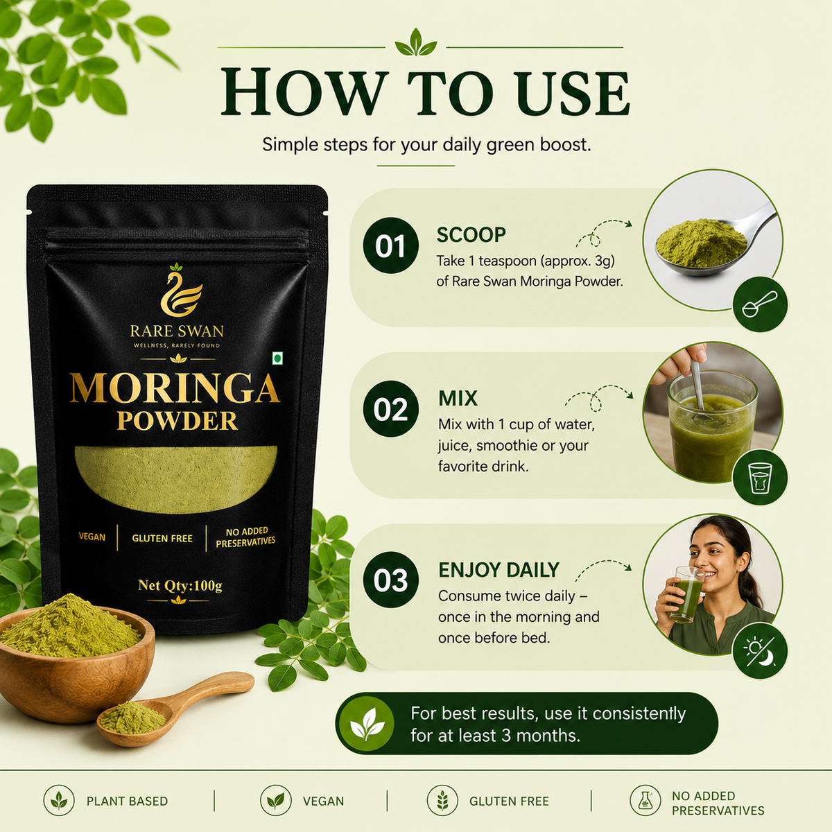 Rare Swan Moringa Powder for Daily Wellness Support