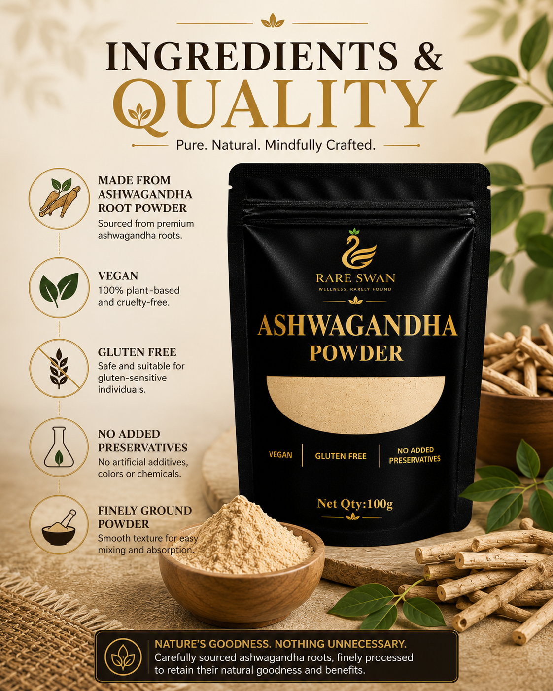 Rare Swan Ashwagandha Powder for Daily Calm and Balance