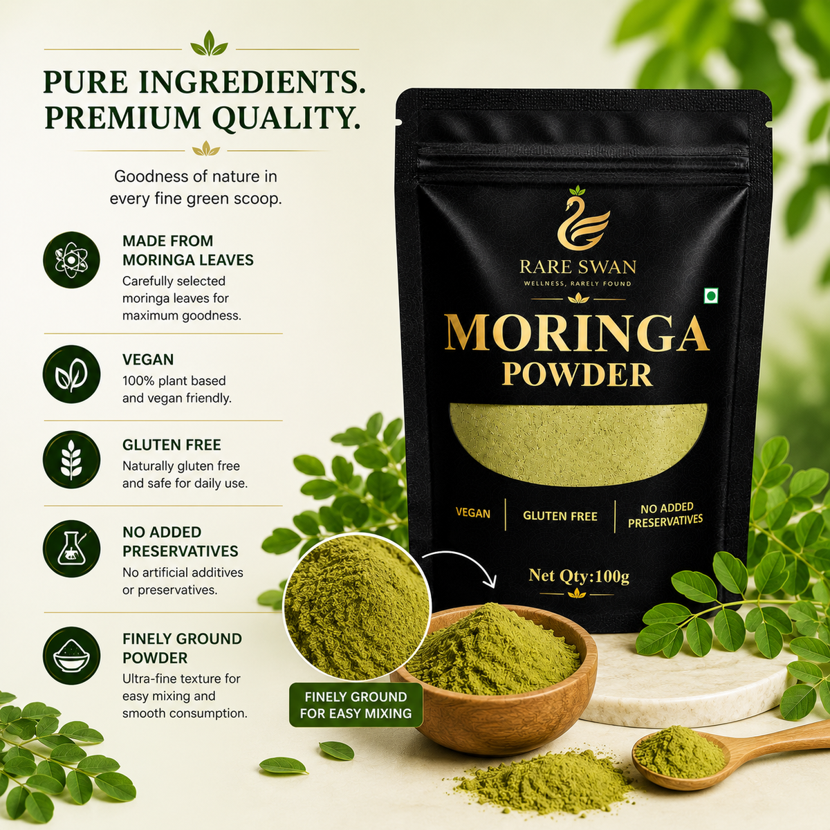 Rare Swan Moringa Powder for Daily Wellness Support