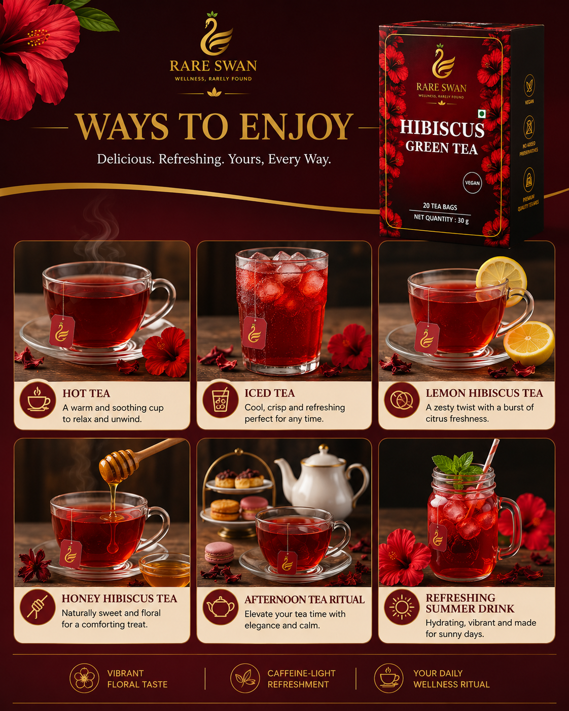 Rare Swan Hibiscus Green Tea for Refreshing Daily Wellness
