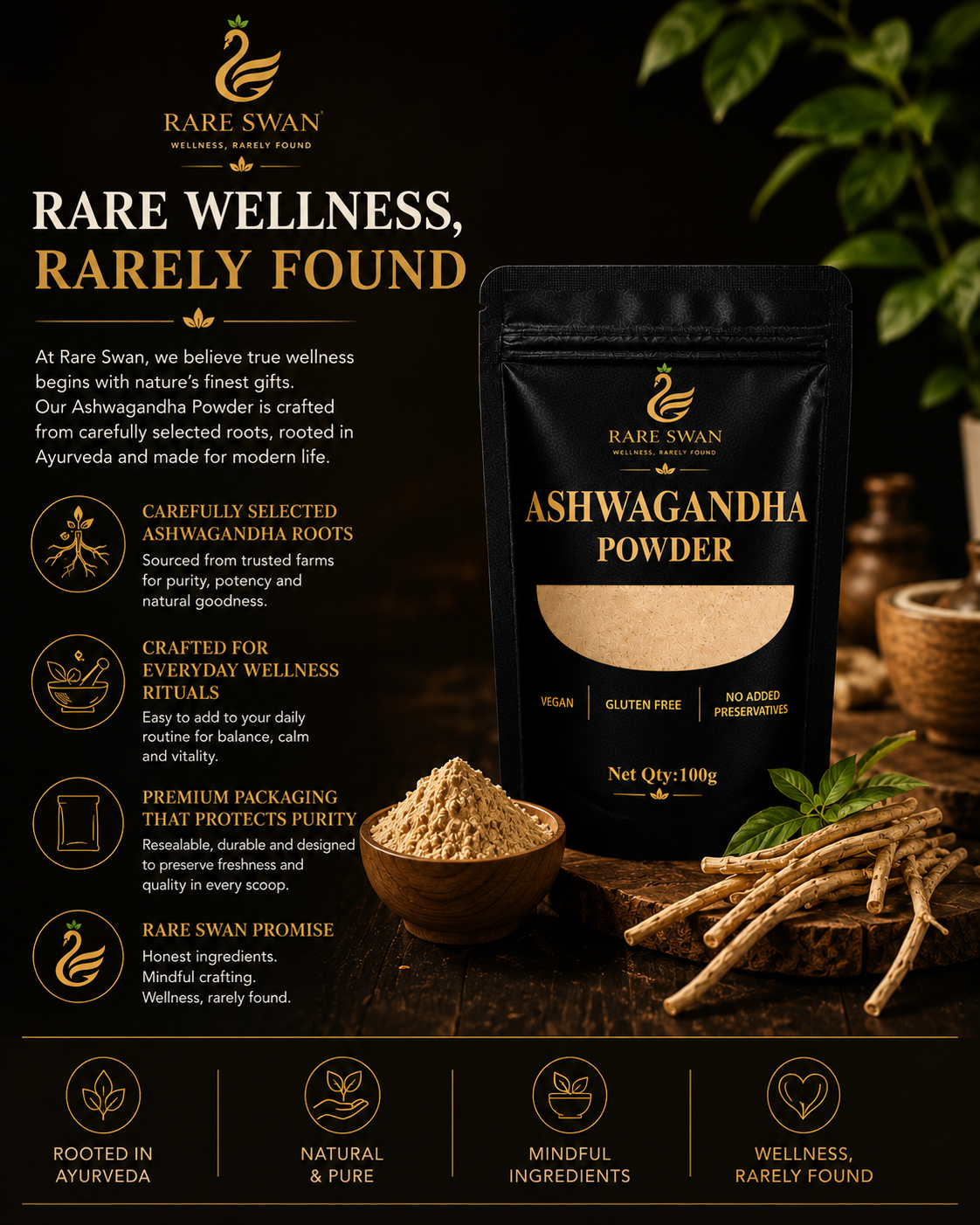 Rare Swan Ashwagandha Powder for Daily Calm and Balance