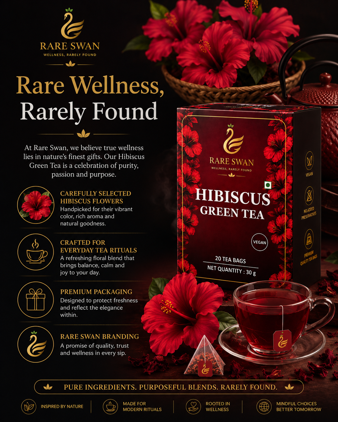 Rare Swan Hibiscus Green Tea for Refreshing Daily Wellness