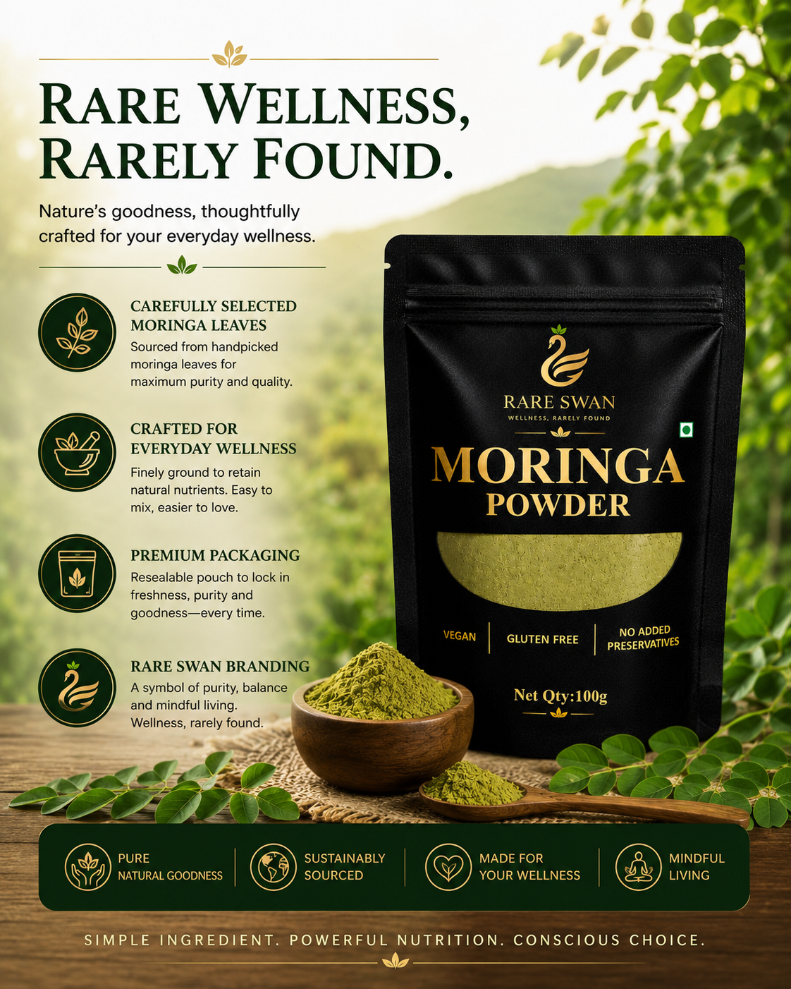 Rare Swan Moringa Powder for Daily Wellness Support