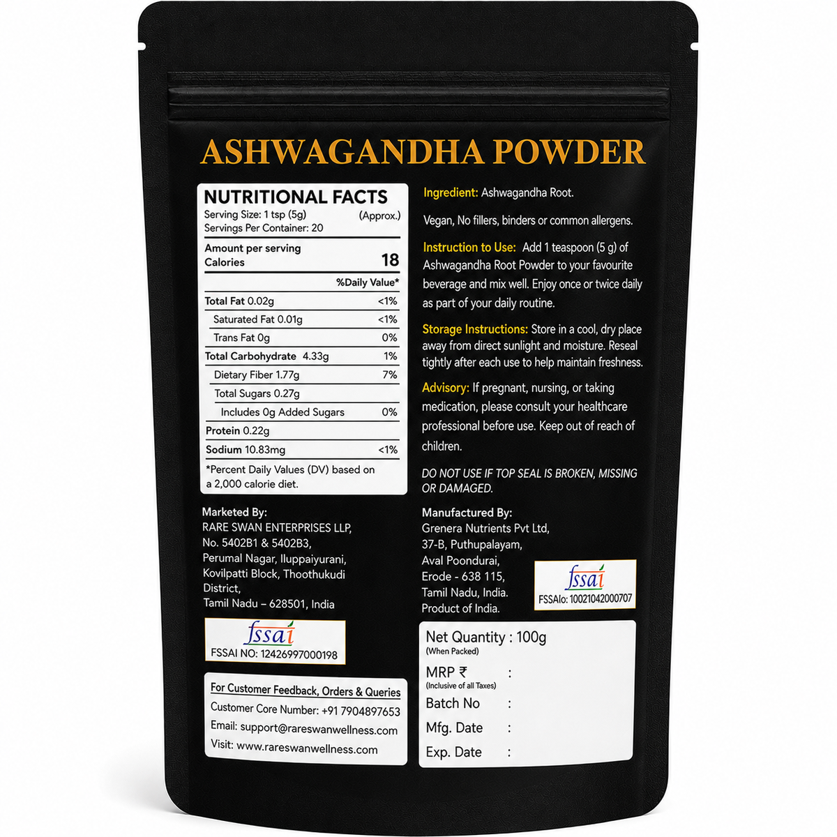 Rare Swan Ashwagandha Powder for Daily Calm and Balance