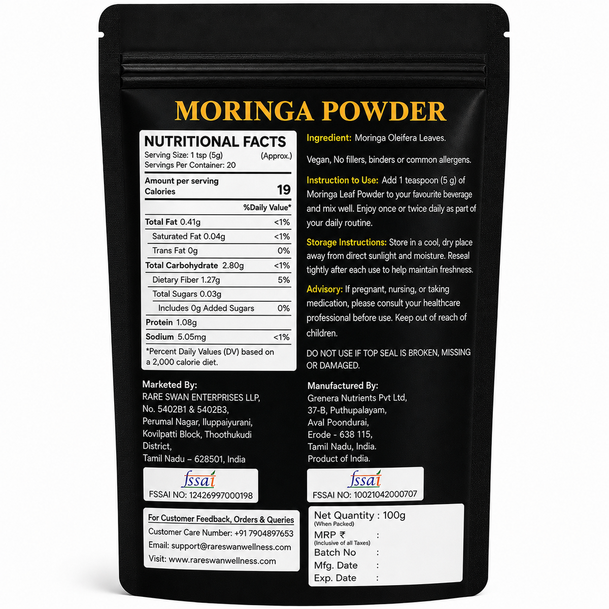 Rare Swan Moringa Powder for Daily Wellness Support